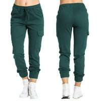 Binmer duge pantalone za žene teretne hlače Čvrsto boje čipke labave multi džepne casual pantalone