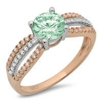 1. CT sjajan okrugli rez simulirani zeleni dijamant 14k bijeli ružin zlatni pasijans sa accentima prsten