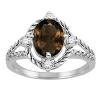 Mauli dragulji za žene 1. Carat Smokey Kvarc i dijamantni prsten 4-prong 10k bijelo zlato
