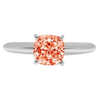 2. CT sjajan rez jastuka simulirani crveni dijamant 14k bijeli zlatni pasijans prsten SZ 7.5
