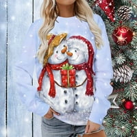 Božićne majice za žene casual okrugli vrat dugih rukava pulover Santa Claus Printhirts Sharents Partyshirtshirts