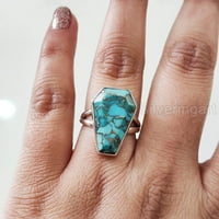 Lijesni plavi bakar tirkizni prsten, prirodni tirkizni prsten, decembar, ženski prsten, lijent, srebro,