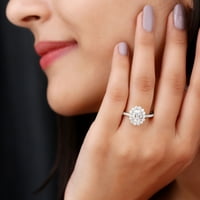 Klasični angažman prsten - certificirani Moissite Halo prsten za žene, 14k bijelo zlato, SAD 8.50