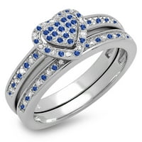 0. Carat 10k bijelo zlato okruglo plavo safir i bijeli dijamantski ženski zaručni prsten za brisanje