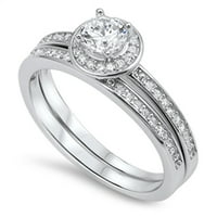 Solitaire Halo Bijeli kubični cirkonijski vjenčani prsten. Sterling Silver Band nakit ženske veličine