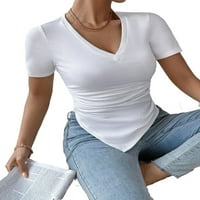 Ženska casual ravnica V izrez kratkih rukava bijele majice m