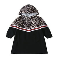 Pfysire Toddler Girls Leopard Print s dugim rukavima Pulover s kapuljačom Top Black 2t-3T