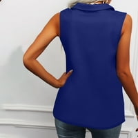 Ženski modni casual bez rukava bez rukava V-izrez čvrsti tank za punjenje gornje bluze plave boje