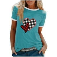 Ženske majice prevelike valentine s kratkim rukavima Slatka bivola plairana srčana grafička majica labava