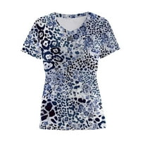 Žene Ljetne vrhove Pejock Ženski kratki rukav Leopard Print Majica V-izrez Pamuk Tee Plus size Labav