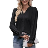 Ženska modna rukav šuplji ruffle rukavac s rukavima za majicu Dressy Casual V izrez bluza