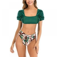 Norbi ženski simpatični punilo za mjehuriće s visokim strukom dva bikinija kupaći kostim tamno zeleni