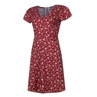 SHPWFBE Ljetne haljine za ženske haljine za žene žene V-izrez cvijet s kratkim rukavima sa zatvaračem