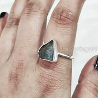 Prirodni labradoritetni prsten, grubi labradoritetni draguljski prsten, običan prsten, srebrna, ženski