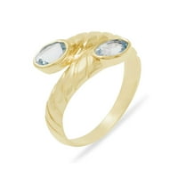 Britanci izrađeni 14K žuti zlatni prirodni prsten za prirodne akvamarine - Opcije veličine - - Opcije