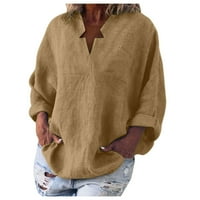 Levmjia Plus Ženska majica V-izrez Clearence Dugi rukav Ljetni jesen Modni solid Colore Labavi pamuk