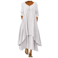 Ljetne haljine za žene Maxi Casual Solid O-izrez dugih rukava nepravilno slobodno za žene
