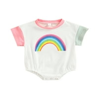 Newborn Girl Short rukav rukav, Rainbow ispisani kontrastni patchwork okrugli vrat Jednostavno stil