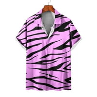 Muške havajske majice Ležerne prilike 3D Striped Ispiši Ljeto Kratki rukav Down Odmor Plaža T-majice Trendy Regular Fit Comfy Thirt Top Pink M