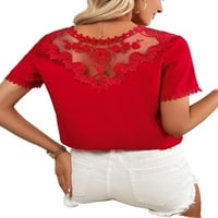 Ženska casual ravnica V izrez Top kratkih rukava crvene bluze s