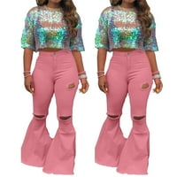 Entyinea bljeskalice za žene Solid Color plus veličina Slim Fit Bootcut traper hlače Pink XL