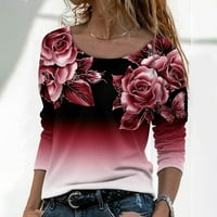 Scyoekwg Fall majice s dugim rukavima za žene Trendy casual crewneck cvjetni leptir uzorak ispis majica