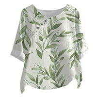 Symoid Womens T-majice - bluza od ispisane kratkih rukava ramena lepršava kraljevska vrata, za proljeće,