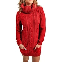 Anuirheih Turtleneck Kruct džemper haljina za žene Zimska Chunky topla duga rukave pune boje rebraste