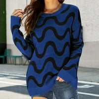 Ženski džemperi Striped ispisani O-izrez dugih rukava Pleta Stripe pulover Jumper Casual Thermal Top