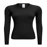 Rejlun Women Workout Top Solid Color Yoga T-majice Dugi rukav Tee Slim bluza Comfy Sportska majica Crna