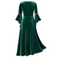 Ljetna haljina za ženske haljine Sunce Square dekolte s dugim rukavima od ispisanog zelenog m