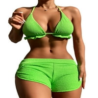 Eyicmarn New Fashion Women Bikini Set Solid Color Venirani Halter vrat Frilly Padmaded Tops + Hraštači