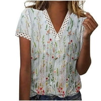 TKLpehg casual majica za ženu Trendy cvjetni tiskani grafički s majicama V-izrez Košulje Ljetni kratki