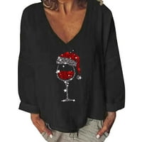 Ženske božićne majice V izrez dugih rukava modne casual bluze vrhovi simpatični grafički blokovi za
