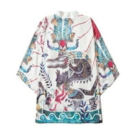Follure muški ležerni labavi otvoreni prednji rukav japanski stil Print prikrivanje kardigan