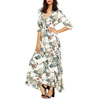 Haljine za žene Himeway Ženska proljeća Simia Retro stil Holiday Style V-izrez Lood duga suknja duga