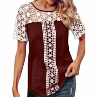 Meuva ljetni ženski okrugli vrat casual čipkasti panel kratkih rukava vrh majica
