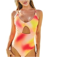 TAWOP WOMENS kupaći kostim Tankini žene seksi print šuplji jedan bikini kupaći kostim narančasti