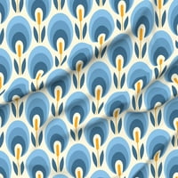 Organska pamučna savena tkanina od dvorišta - retro plavi cvijet Midderi vintage žuti geometrijski tulipani