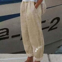 Posteljine hlače Žene plus veličina ljetna modna ljetna casual labava pamučna i posteljina džepa Ispis