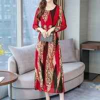 Luiyenes Women Fashion Jesen Lady O-izrez Dužina koljena dugih rukava Leopard Dress Haljina