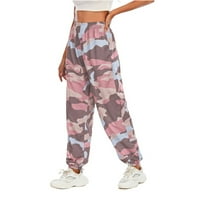 Hanas Hlače ženski elastični struk vrećice kamuflažne tiskane dukseve joggers hlače ružičaste l