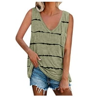 Ženske vrhove Striped bez rukava bez rukava Ljeto V-izrez Majice Green XL
