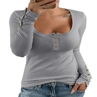 AleumDr Womens casual bluze modni gumb dolje sive majice s dugim rukavima 10