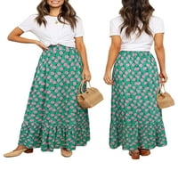 Tsseiatte Žene Ljeto Bohemian Suknje Ruffled Hem Geometrijski ispis Elastična lirna suknja visoka struka