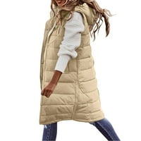 Ženski kaput dugačak zimski prsluk s kapuljačom bez rukava zagrijavajući se sa džepovima prekrivenim