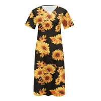 Ljetne haljine za prodaju za žene plus veličine kratkih rukava Tisak cvjetnog uzorka V-izrez Midi Fit