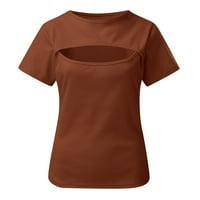 Košulje za žene za žene kratki rukav okrugli vrat Čvrsti pulover u boji izduženi tanka košulja smeđa