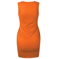 Mini haljina za žene iz Feternal-a elegantna čvrsta boja bez rukava okrugli vrat tanki struk ruched