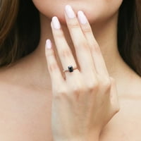 Sterling Silver Solitaire Black Emerald Cut Cuckic Circonia CZ Modni prsten za žene, rodijumska karata